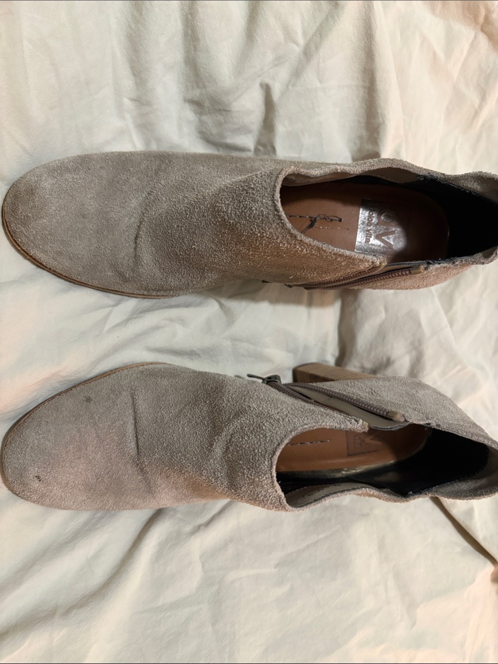 DV by Dolce Vita Taupe Suede Zip Ankle Booties